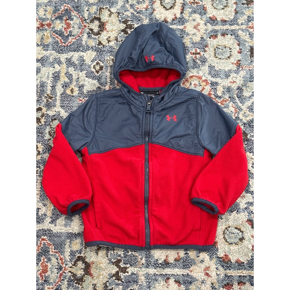 Under Armour Hooded Fleece Jacket Toddler 3T Red Grey‎ Colorblock *Flawed